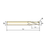 2 Flute Long Length Corner Radius Carbide X-Power Pro End Mills GM818 Series Plain Shank